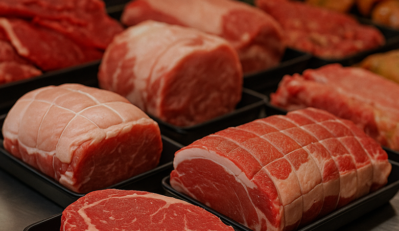 Pièces de viande en vitrine